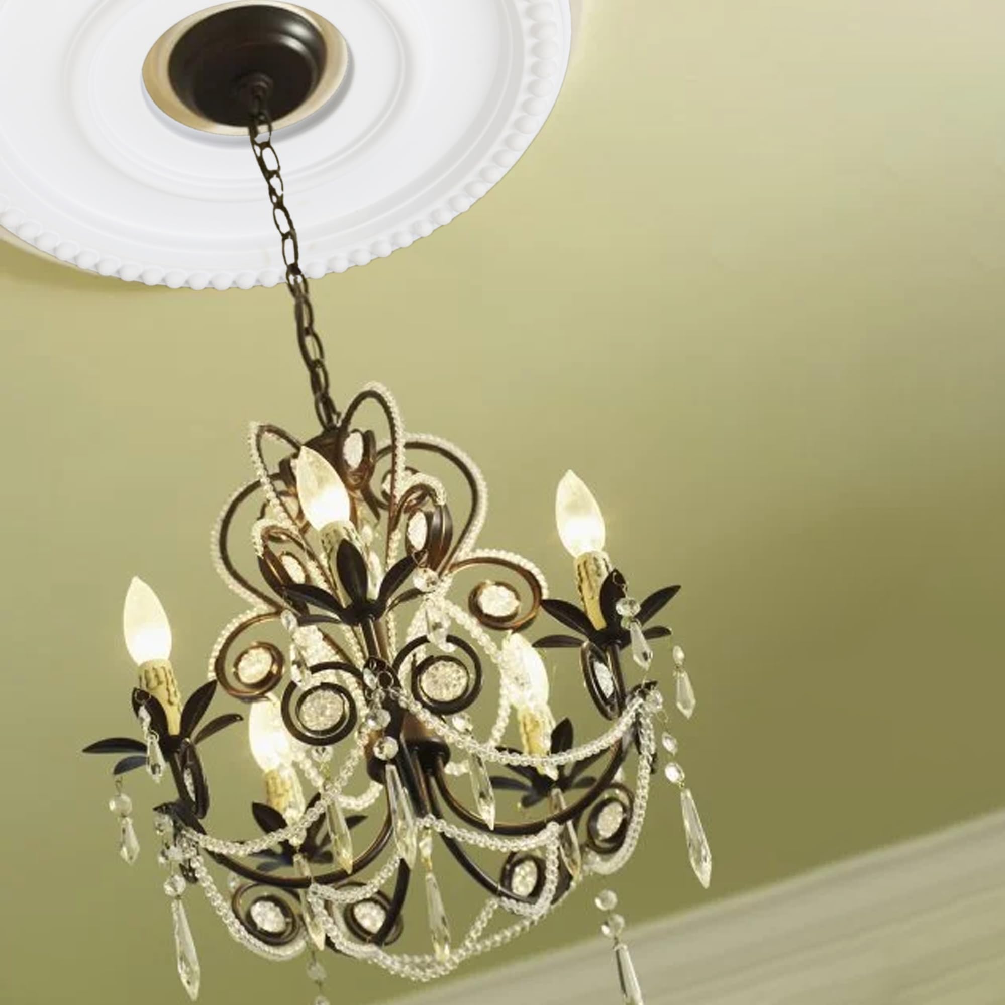 12 Inch OD x 4inch ID White Ceiling Medallion Plate – PU Plastic Decorative Cover for Fan, Light Fixtures, Chandelier Canopies – Traditional, Retro, and Minimalist Home Lighting Replacement — Amazon image 7