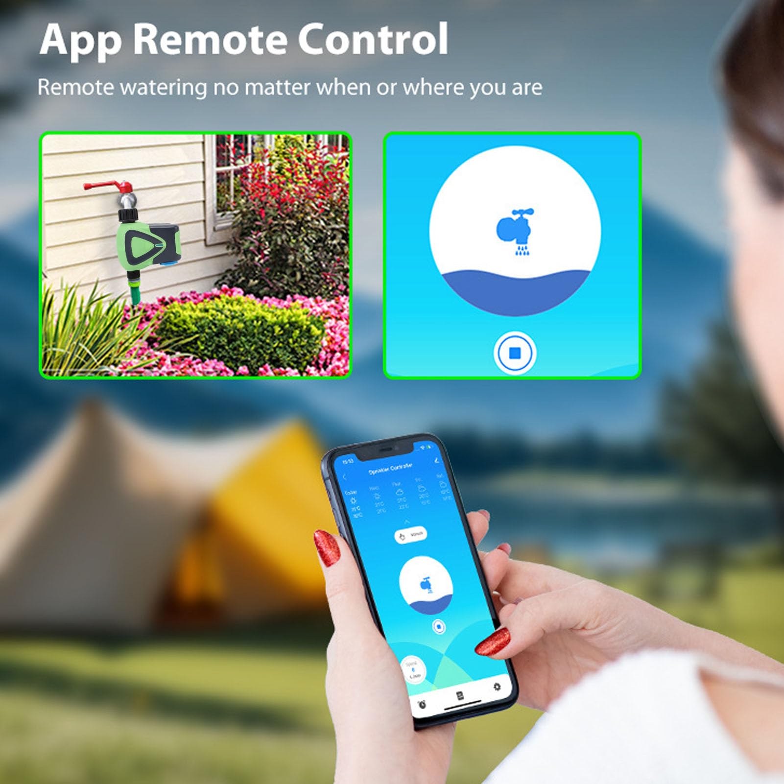 Luocute Timer Dell'acqua WiFi, Timer per Tubo da Giardino Programmabile a 2 Zona di Irrigatore Intelligente, Controller Automatico di Irrigazione Interna per Prato e Patio, con