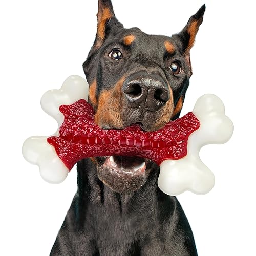 Kseroo Indestructible Dog Toys for Aggressive Chewers: Beef Flavored Hard Nylon Bone Chew Toys, Tough Dog Chew Toys for Large Dogs, Dog Toys to Keep Them Busy for Medium Large Breed (20-90 lbs), Red