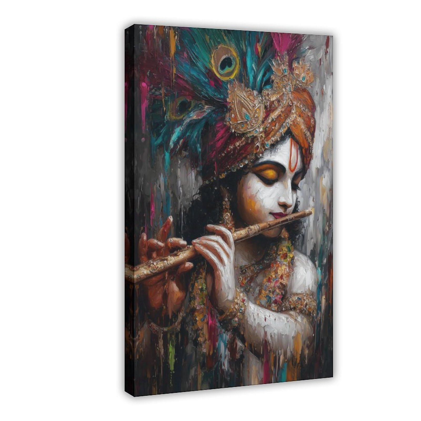 Flûte de Krishna portrait sacré tableau coloré salon et chambre - 8