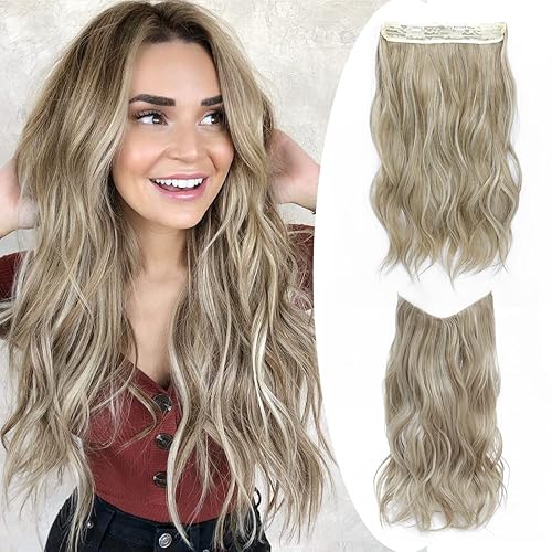 Extensiones de cabello con alambre invisible, extensiones de cabello largo ondulado con diadema transparente, tamaño ajustable, 2 clips, extensiones