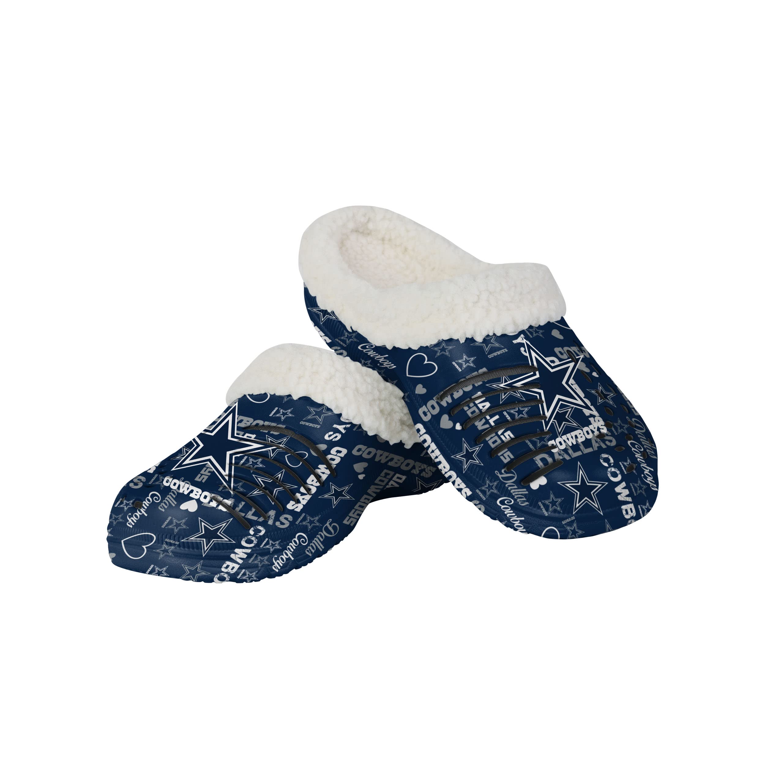 FOCO Dallas Cowboys NFL Womens Sherpa Lined Logo Love Clog - M