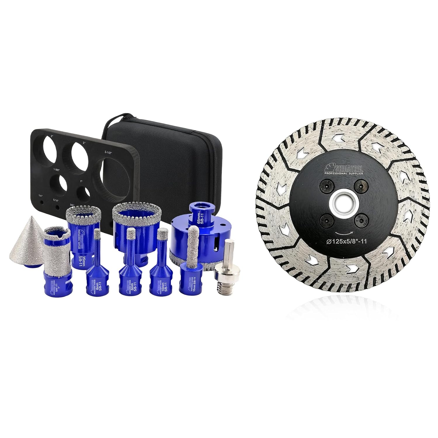 SHDIATOOL Diamond Drill Core Bits Kit Hole Saw Sets Diamond Drill Mould Guide for Drilling Porcelain Tile Marble Ceramic Granite with Hollow EVA Guide Jig 10pcs(6/8/10/25/35/50/65/10MM/2inch/HEX)