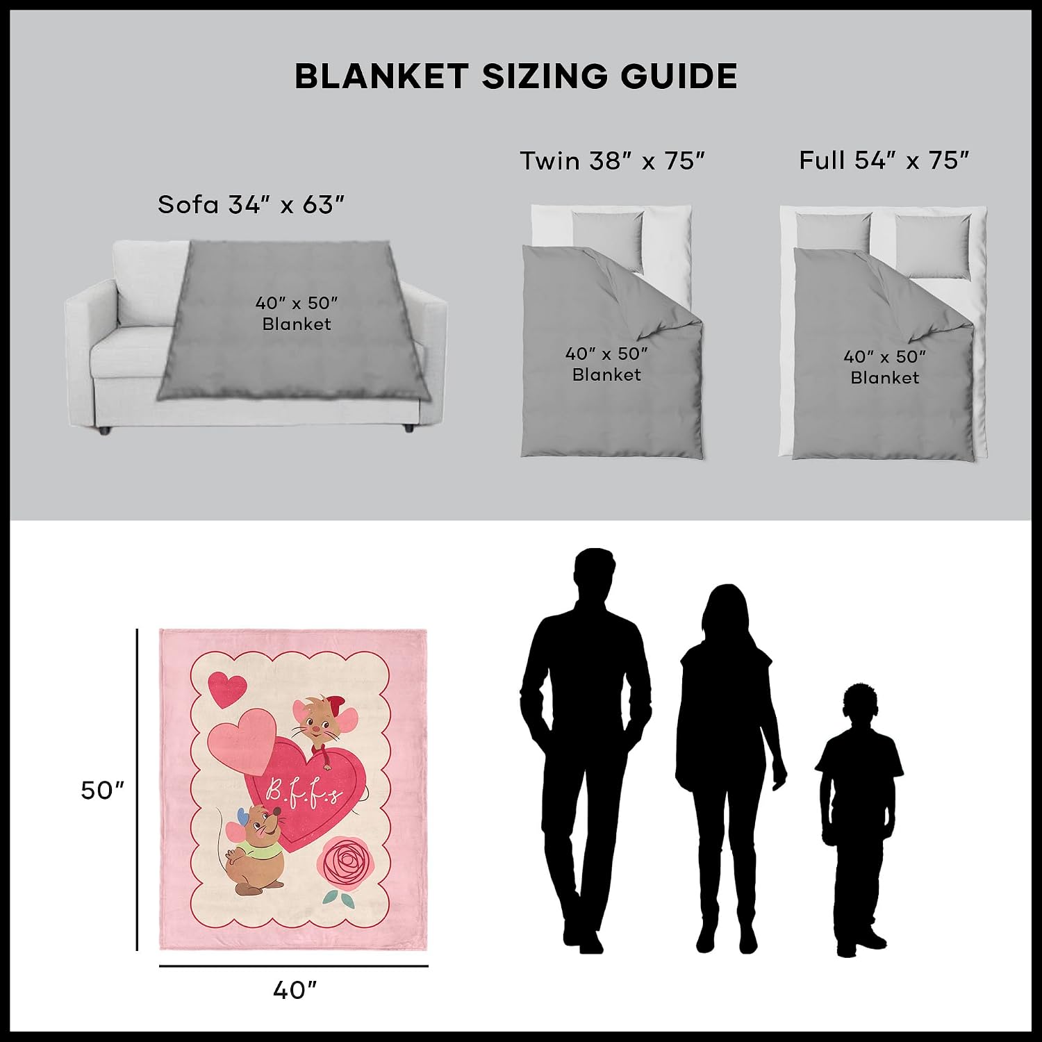 Disney “Jaq and Gus Valentine” Silk Touch Throw Blanket, Cinderella Mice BFFs, Soft Cozy Plush Blanket for Valentine’s Day, 40 x 50 Inches