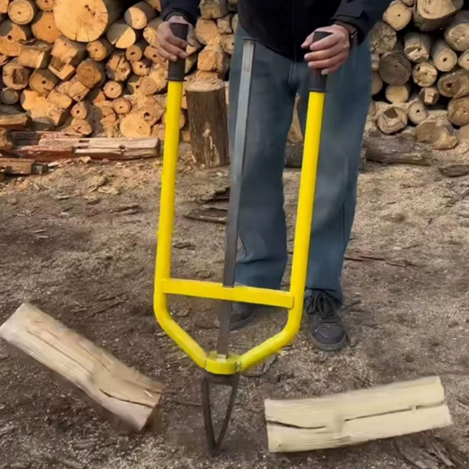 Spaccalegna manuale da ardere, resistente, quadrato, verticale, con design ad arco triangolare, affilato e durevole per spaccare efficacemente il legno in cortile o caminetto