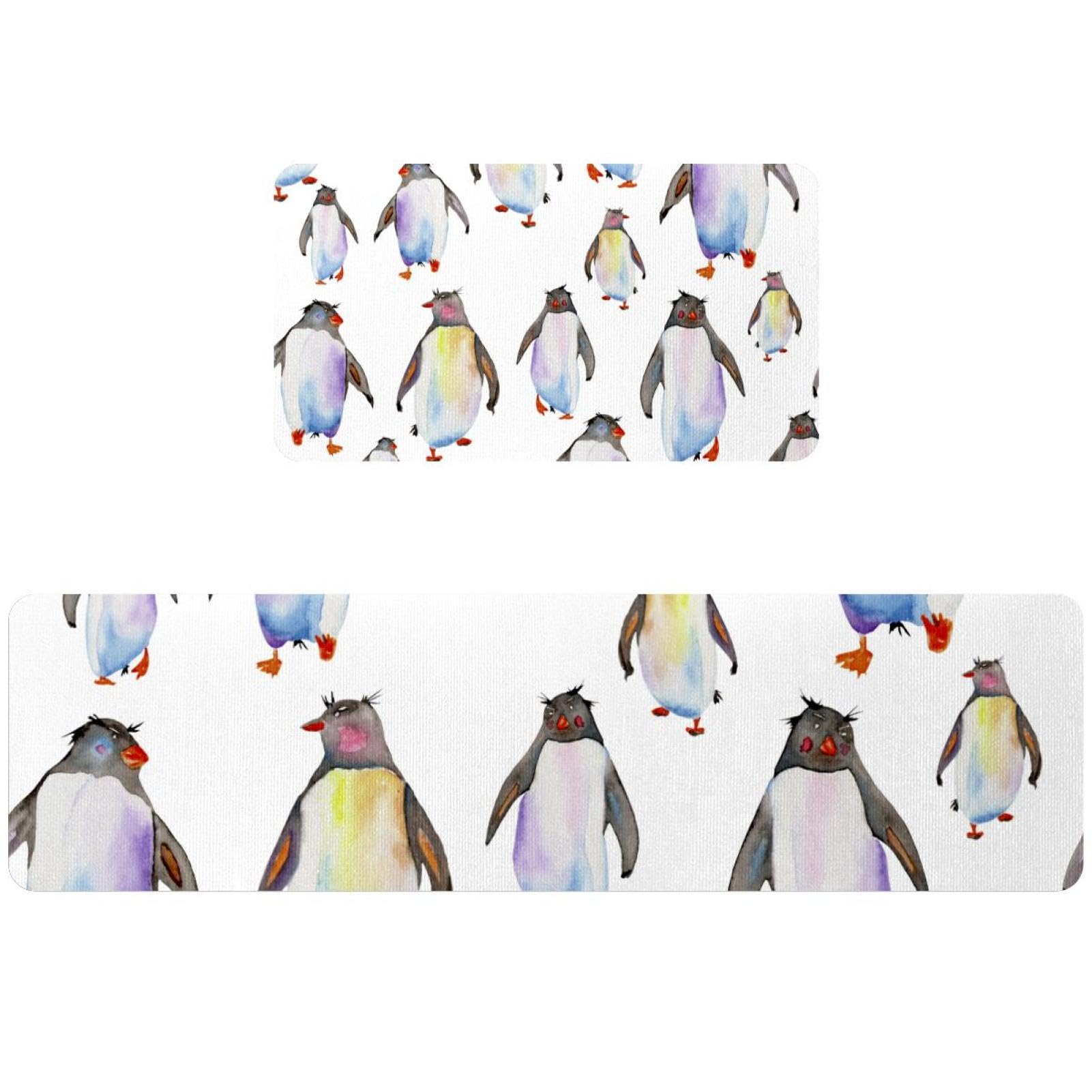 Alfombrillas de cocina absorbentes lavables con dibujo de pingüinos 2 uds