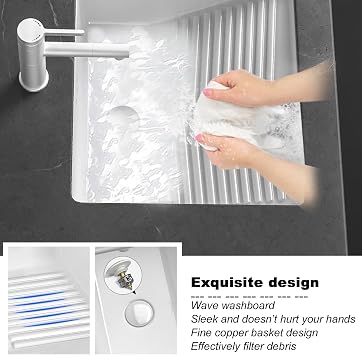 Bathroom undermount Ceramic Sink wiht Washboard,Square Vanity Bathroom Sink,Lavatory Vanity Under Counter Bathrrom Sink with Overflow,(47 * 47)