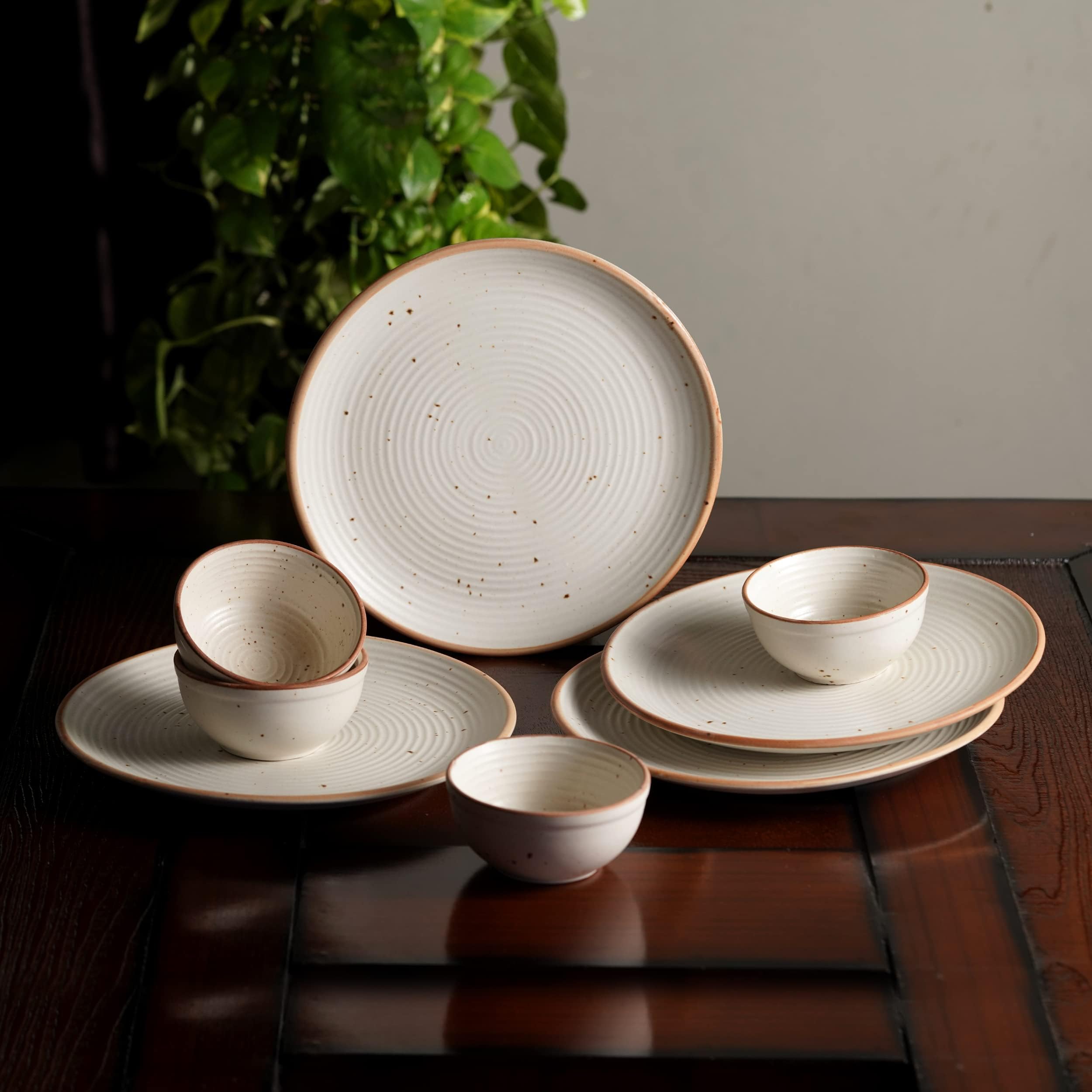 The Earth Store Handcrafted Mustard Marble 12 Piece Ceramic Dinner Set