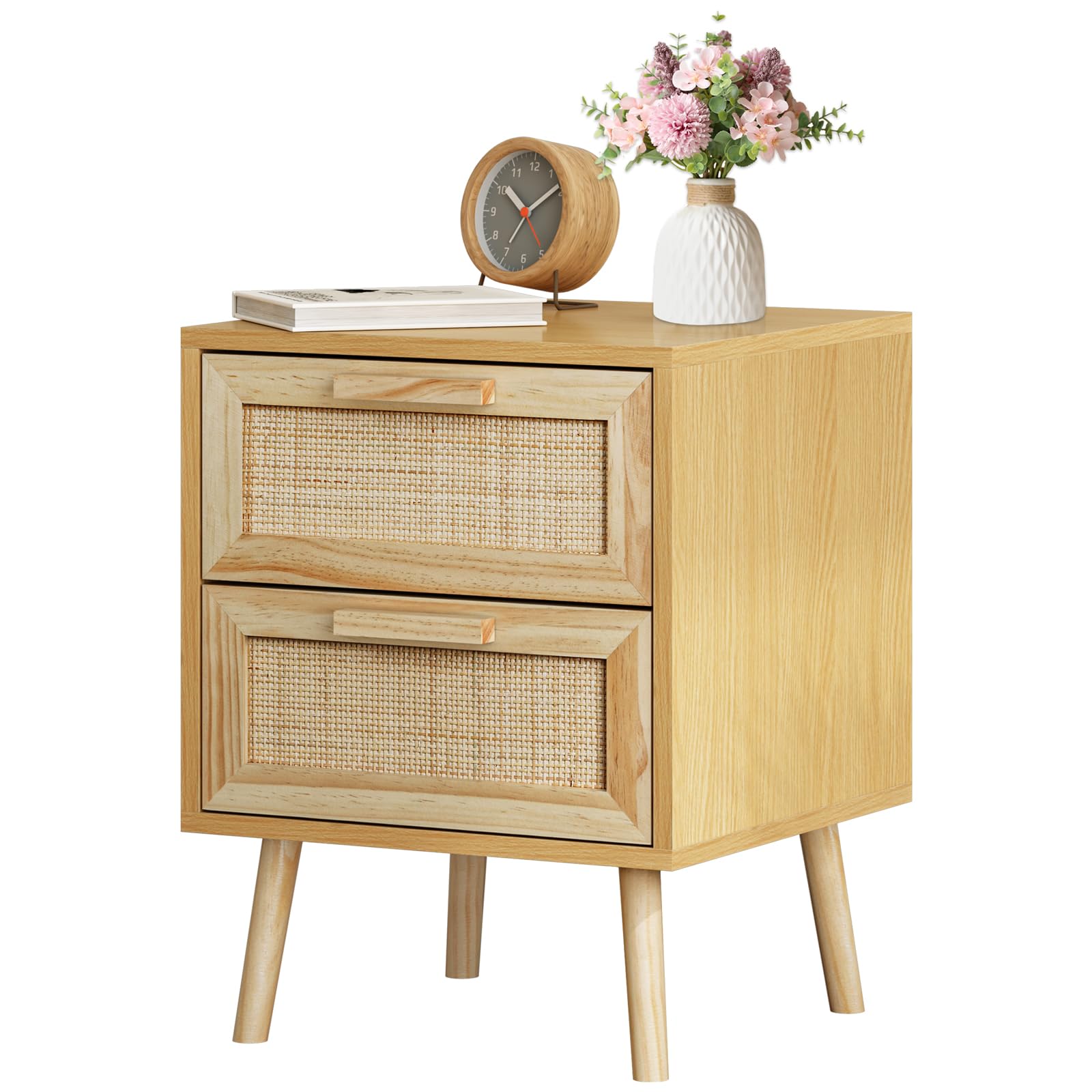 Koifuxii 2 Drawer Nightstand, Rattan Night Stand with Drawers, Living