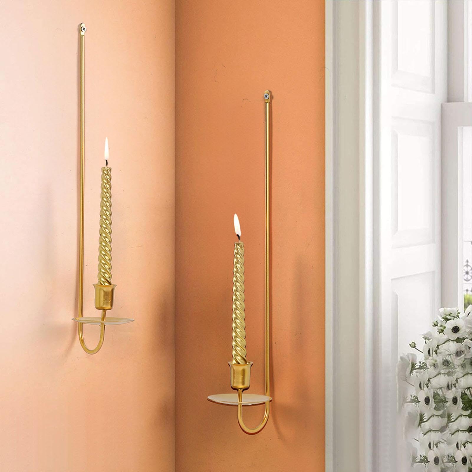 Golden Sconces Candle Holder | Vintage Gold Candle Sconces | Wall-Mounted Candle Sconces | Candle Holder Sconce, Gold Wall Candle Holder