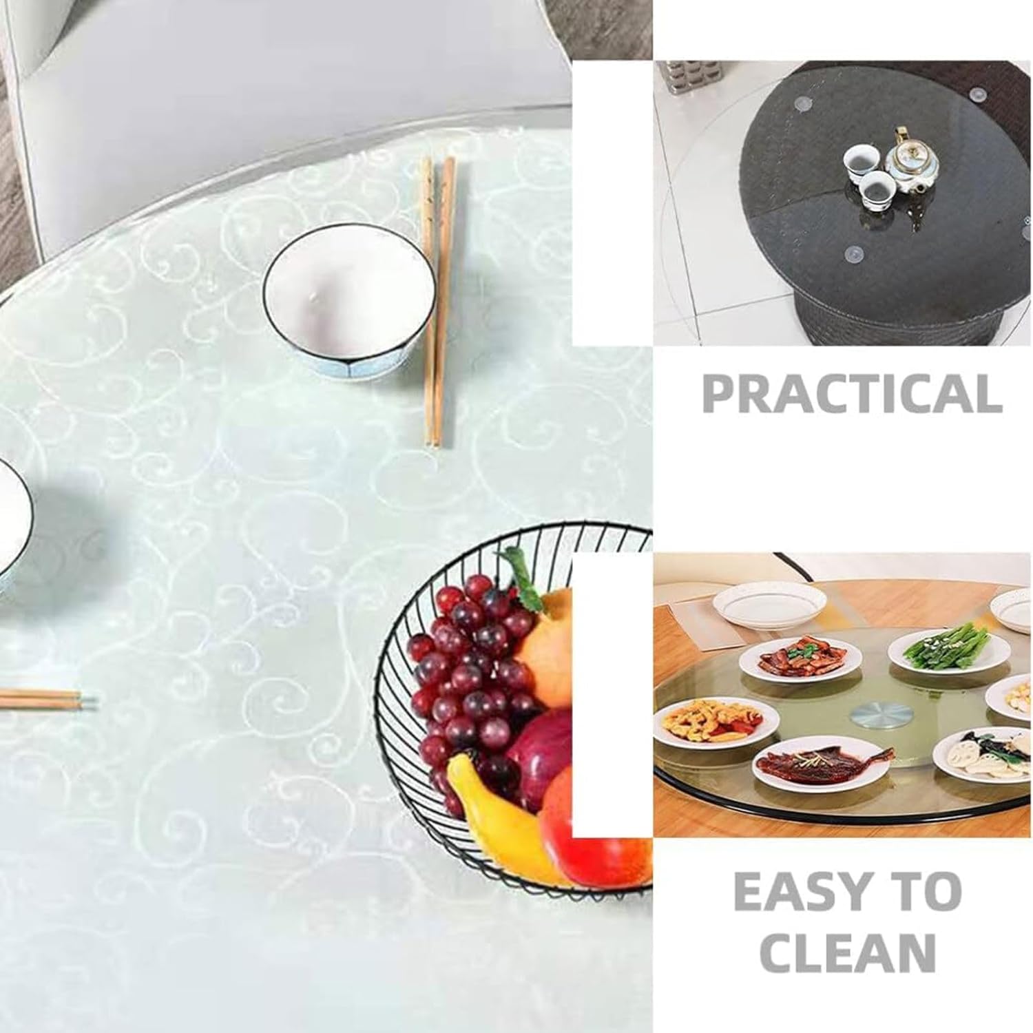 Round Clear Tempered Glass Table Top, Rectangle Tempered, Flat Polish Edge, 1/2" Thick Glass, Premium Round Circular Plate Glass, Dining Table(65CM (25IN))