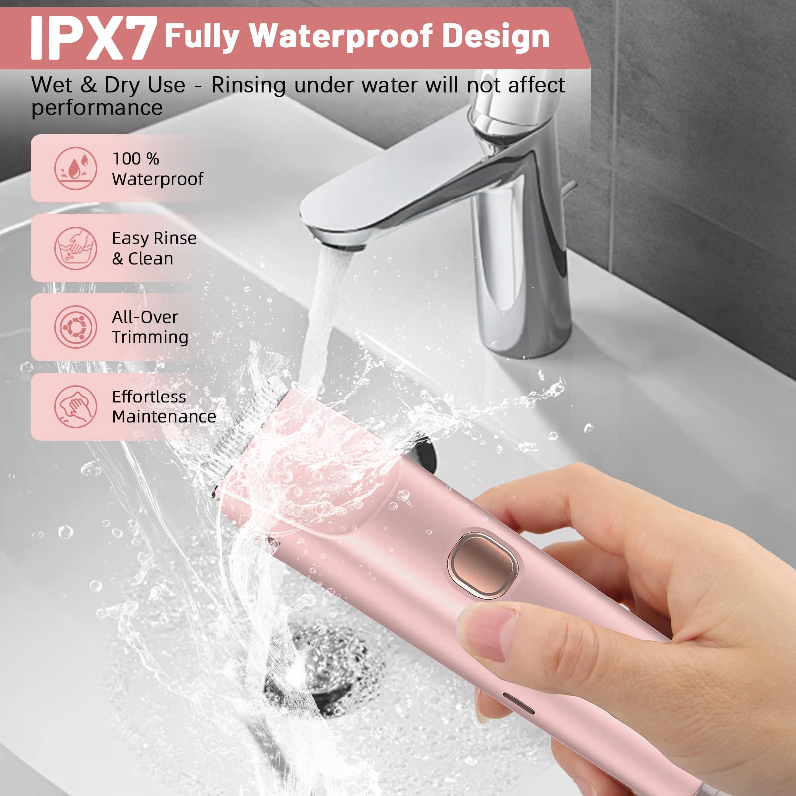 AOMEES Rasierer Damen, 2-in-1 Intimrasierer für Frauen, IPX7 Wasserdicht, Kabellos & Wiederaufladbar, Sanfter Trimmer für Gesicht, Körper & Bikinizone, Geschenk für Frauen (Rosa, Standard)