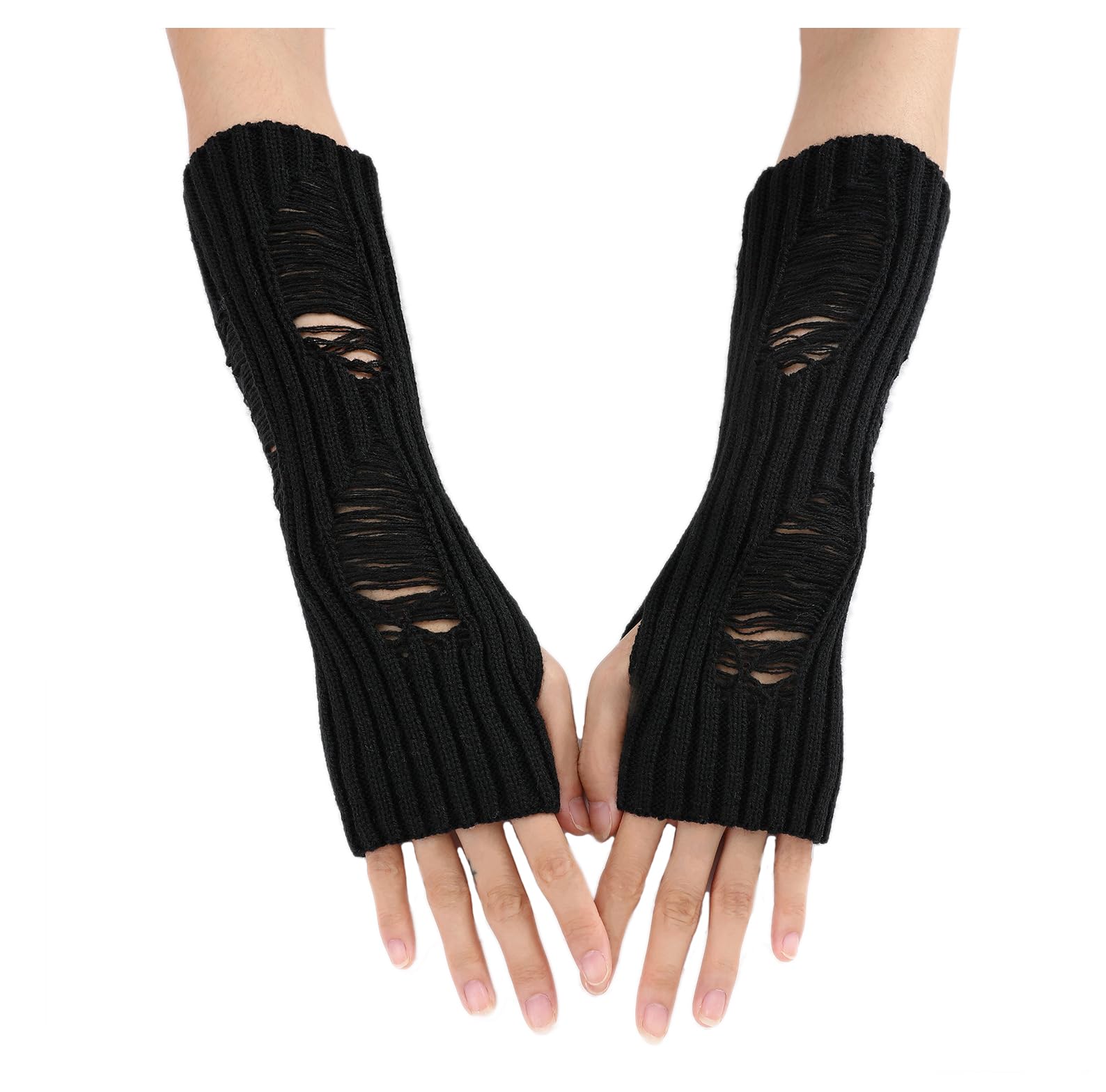 Punk Gothic Cosplay Party Beggar Style Long Masquerade Fingerless Arm Hand Warmer Gloves