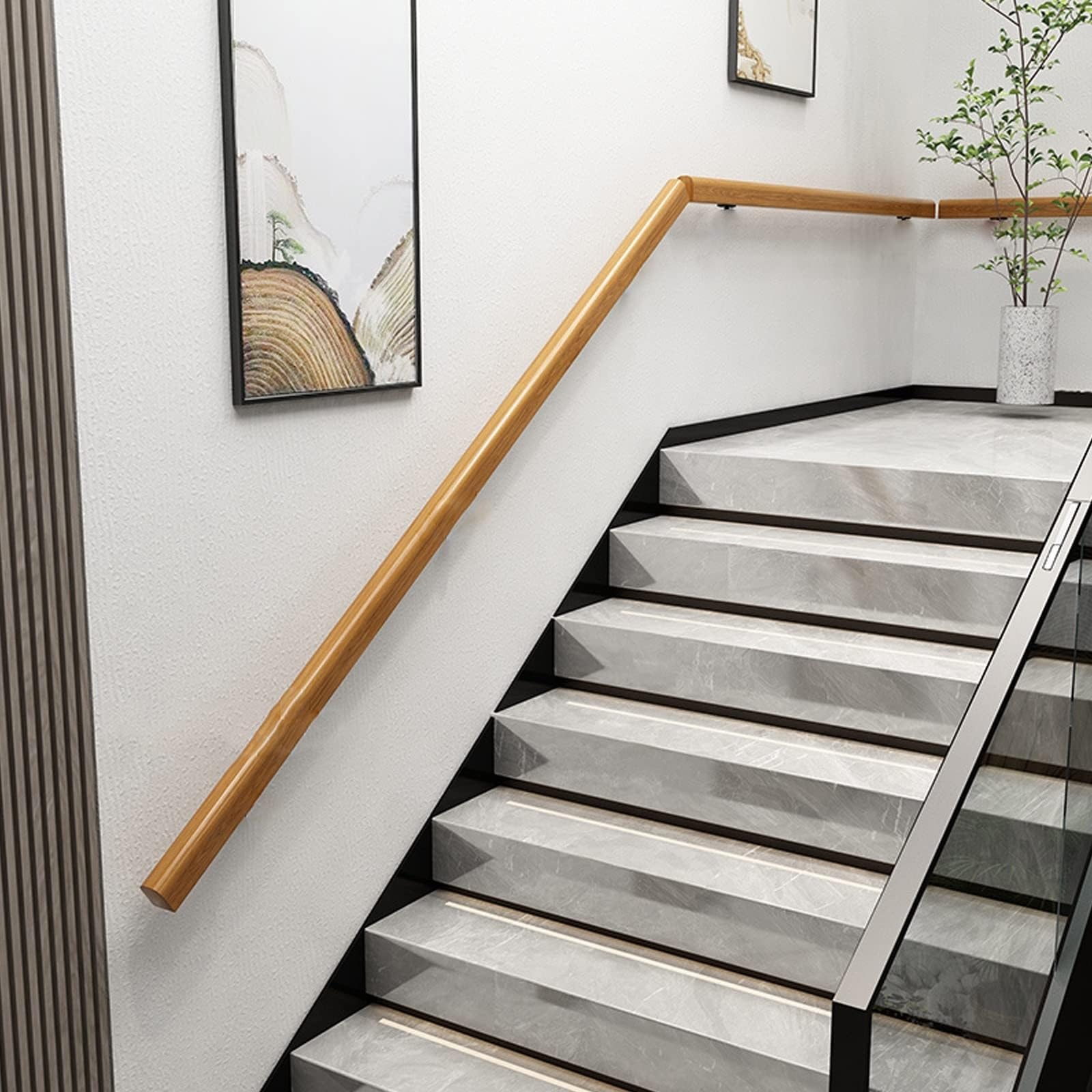 Pasamanos Escalera Pasamanos de Madera 30-600cm con Soportes, Varilla de Soporte de barandillas de Escalera Antideslizante(100cm/3.28ft)