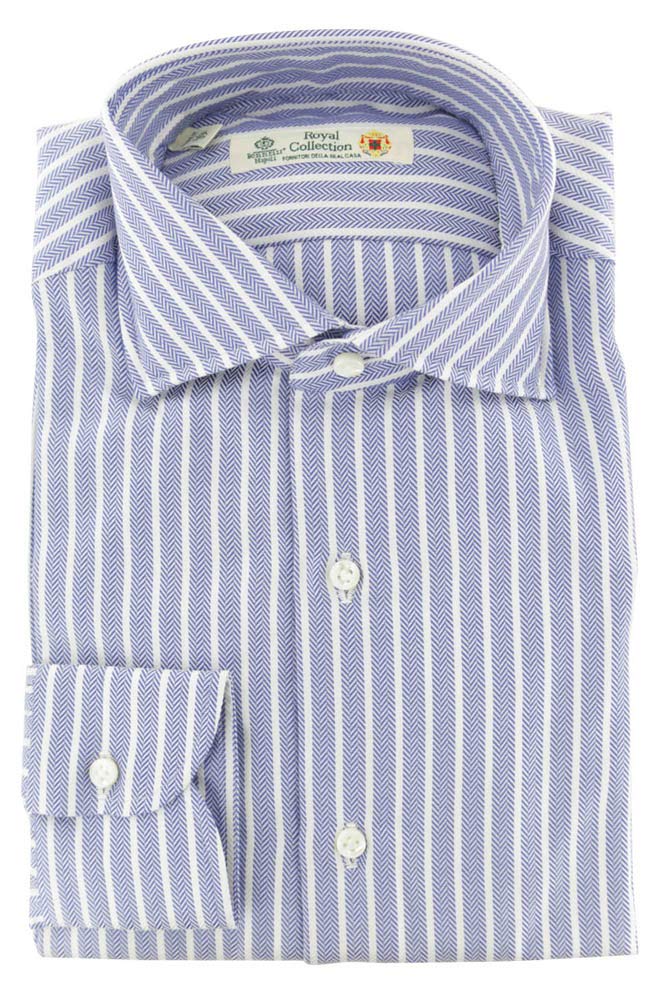 Luigi Borrelli Blue Patterned Button Down Spread Collar Cotton Slim Fit Dress Shirt Size Large 17