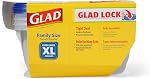 Glad GladWare XL Square Food Storage Containers with Lock Tight Lids, BPA-Free Family Size Plastic Containers for Leftovers, Meal Prep, and Freezer Storage, Dishwasher Safe, 104 Oz, 3 Count