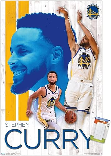 Trends International NBA Golden State Warriors - Póster de pared de Stephen Curry 19, 22.375 x 34 pulgadas, paquete de póster y montaje prémium