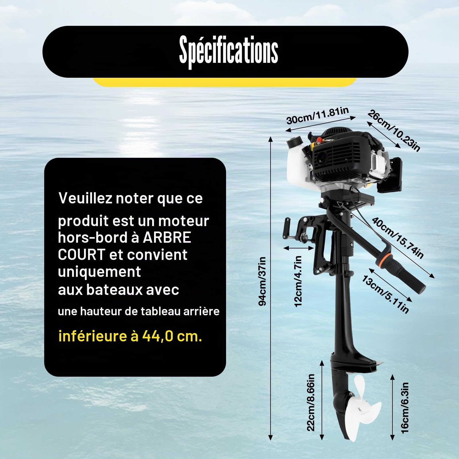 Moteur hors-bord à essence 4 temps 4 CV avec système de refroidissement à eau, allumage CDI, système de refroidissement à eau, vis de serrage de plaque arrière, pour bateaux gonflables, bateaux de