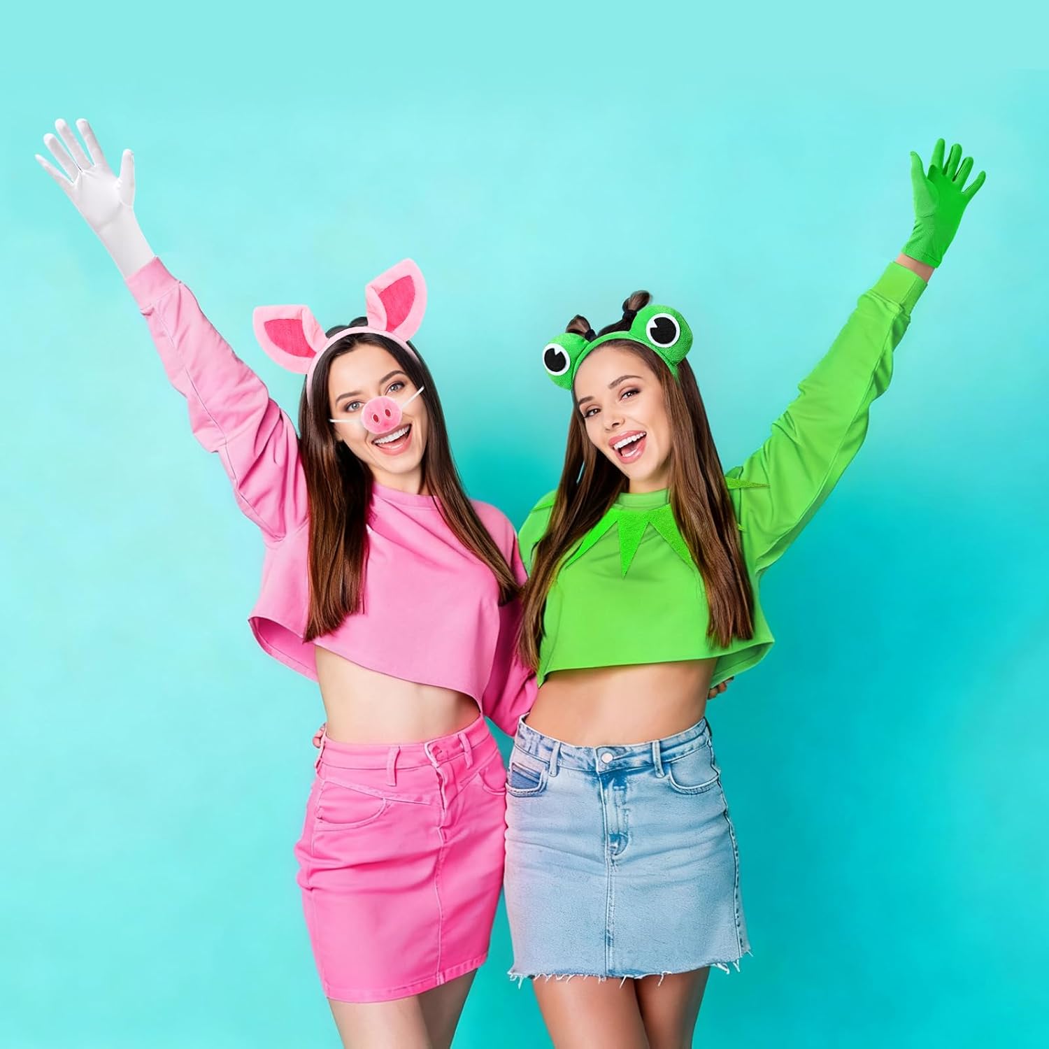 Preboun 8 Pcs Halloween Frog and Pig Costume Accessories Includes Headband Collar Gloves Pig Nose for Halloween Cosplay - Image 4