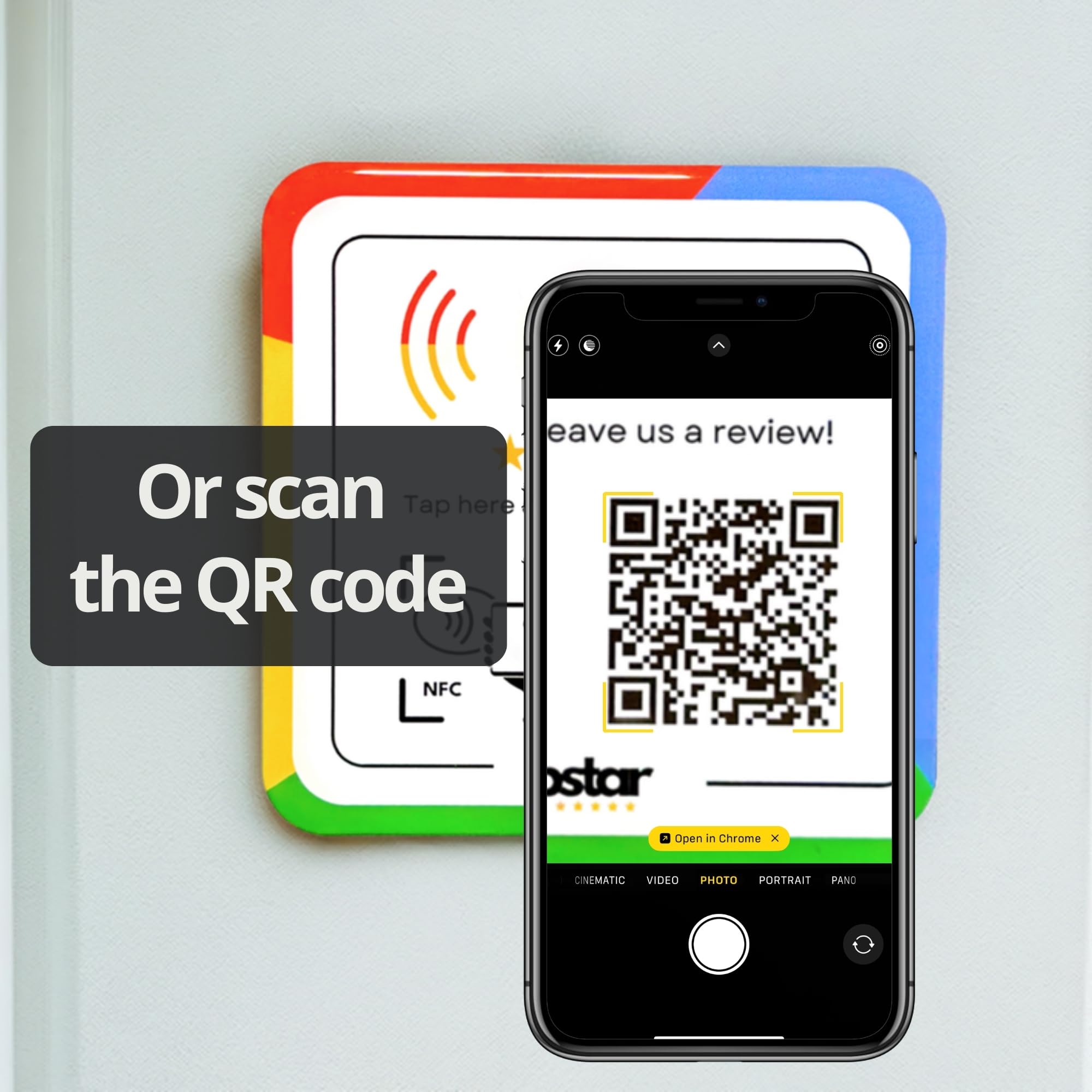 Acrylic Plate for Google Reviews with NFC & QR – Sticker – NFC Adhesive to Boost Google Reviews – QR for Opinions – Easy Setup with Web App – Universal Compatibility – No Subscriptions