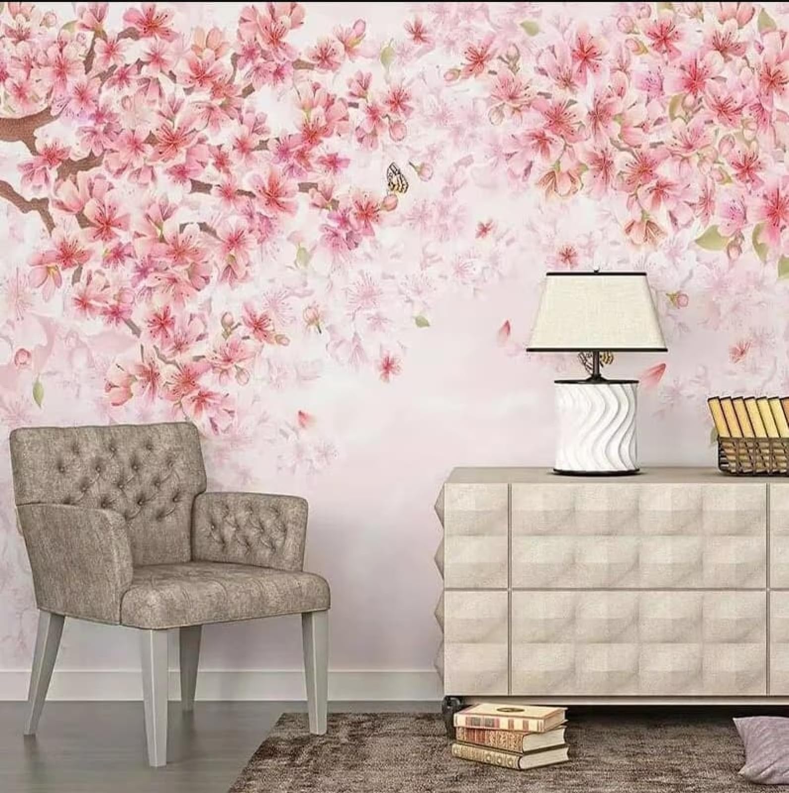 Benutzerdefinierte 3D-Fototapete Romantische Kirschblüten Wanddekoration Für Wohnzimmer,Schlafzimmer,Wandmalerei,Wohndeko-200X140Cm