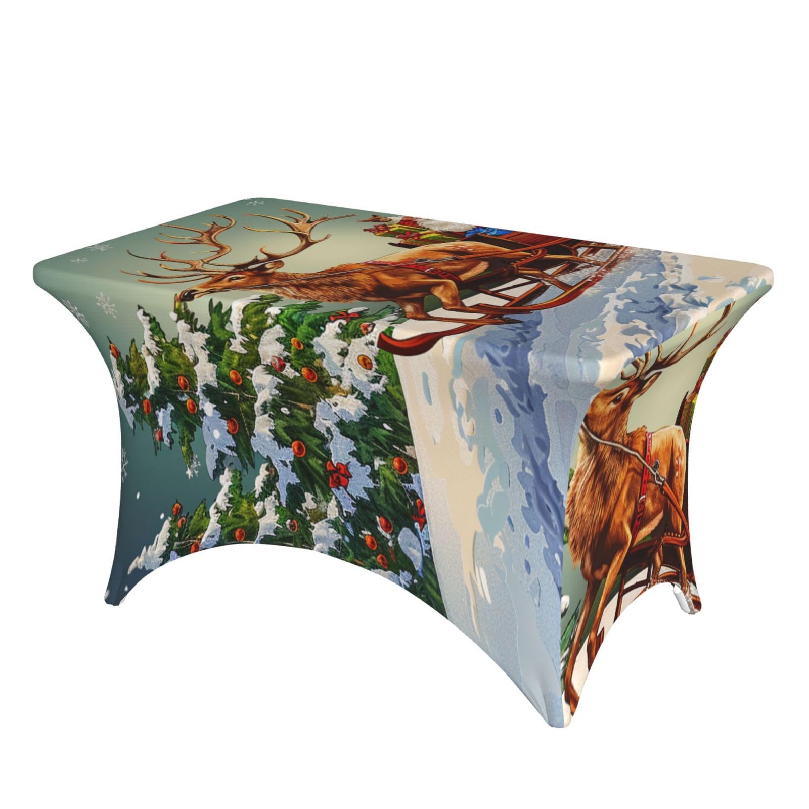 Nappe imprimée Merry Christmas anti-glisse avec bords élastiques pour table ronde de fête