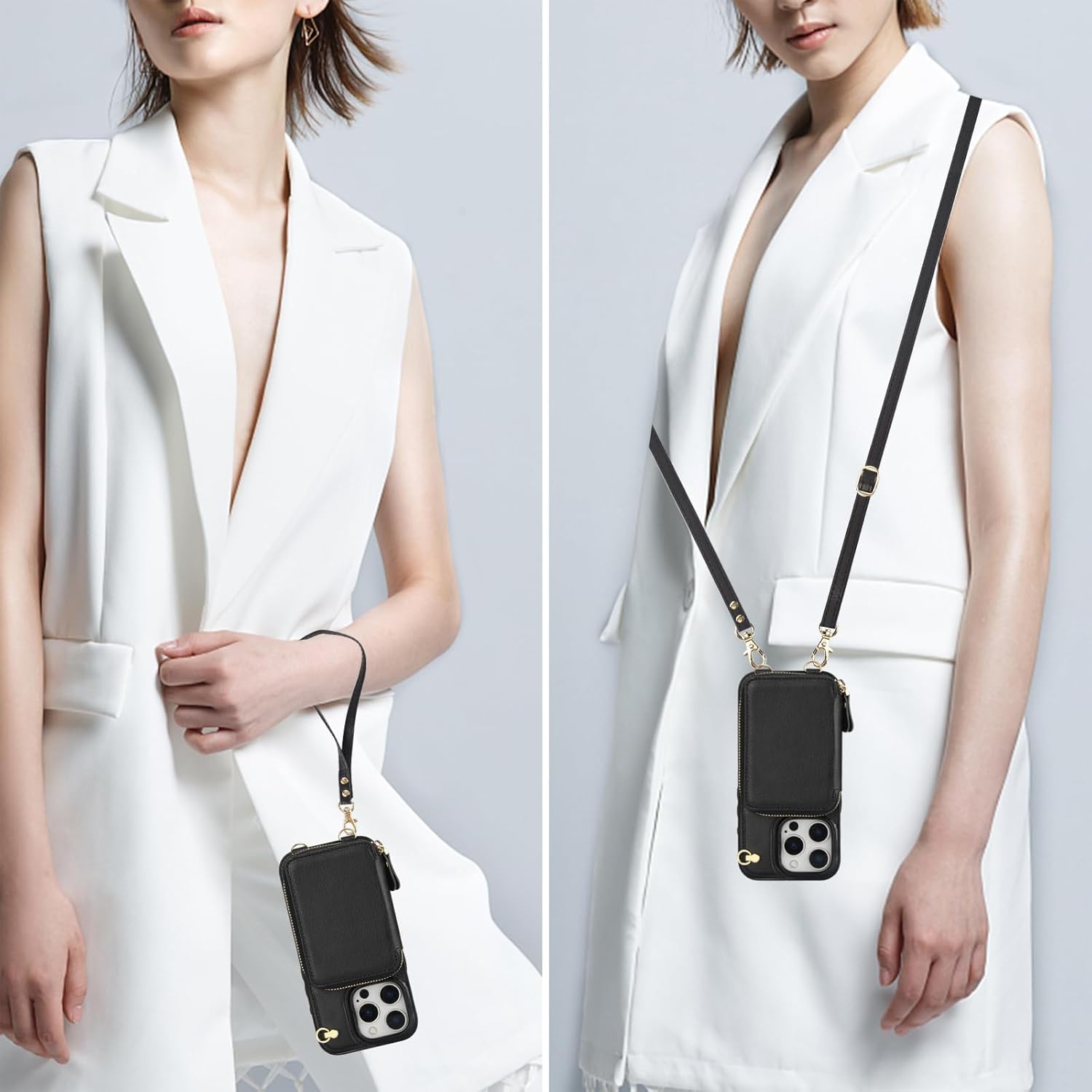 Bocasal Crossbody Wallet Case for iPhone 16 Pro, RFID Blocking Leather Purse Case with Card Holder, Protective Handbag Flip Cover with Zipper Wrist Strap Lanyard for Women 5G 6.3 Inch (Black) - Image 5