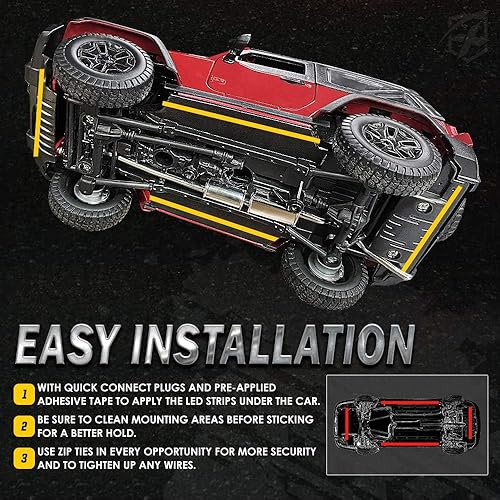 Miniatura 6 de Kit de luces subterráneas para coche, Xprite 4 piezas de luces de neón subterráneas de 8 colores, 252 LEDs RGB, función de sonido y música con APP y