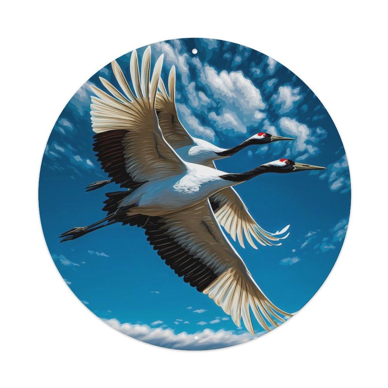 Animal Red-crowned Crane Two Birds Flying Landscape Vintage Metal Tin Sign Plaque Wall Decor for Cafe, Club Bar, Office, Garden Metal Poster 8x8Inch