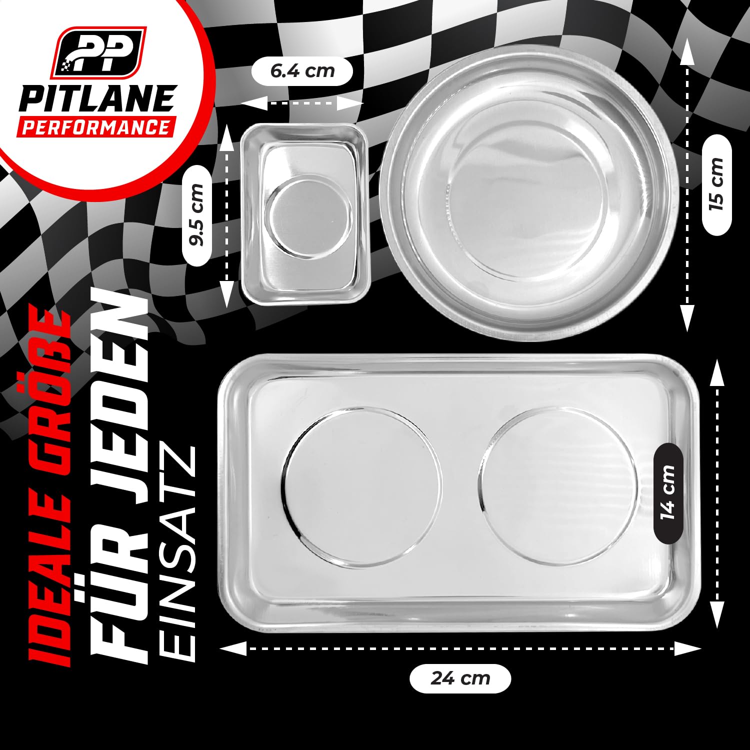 Set di 3 ciotole magnetiche professionali, in acciaio inox, per viti, piccole parti, officina, garage e hobby