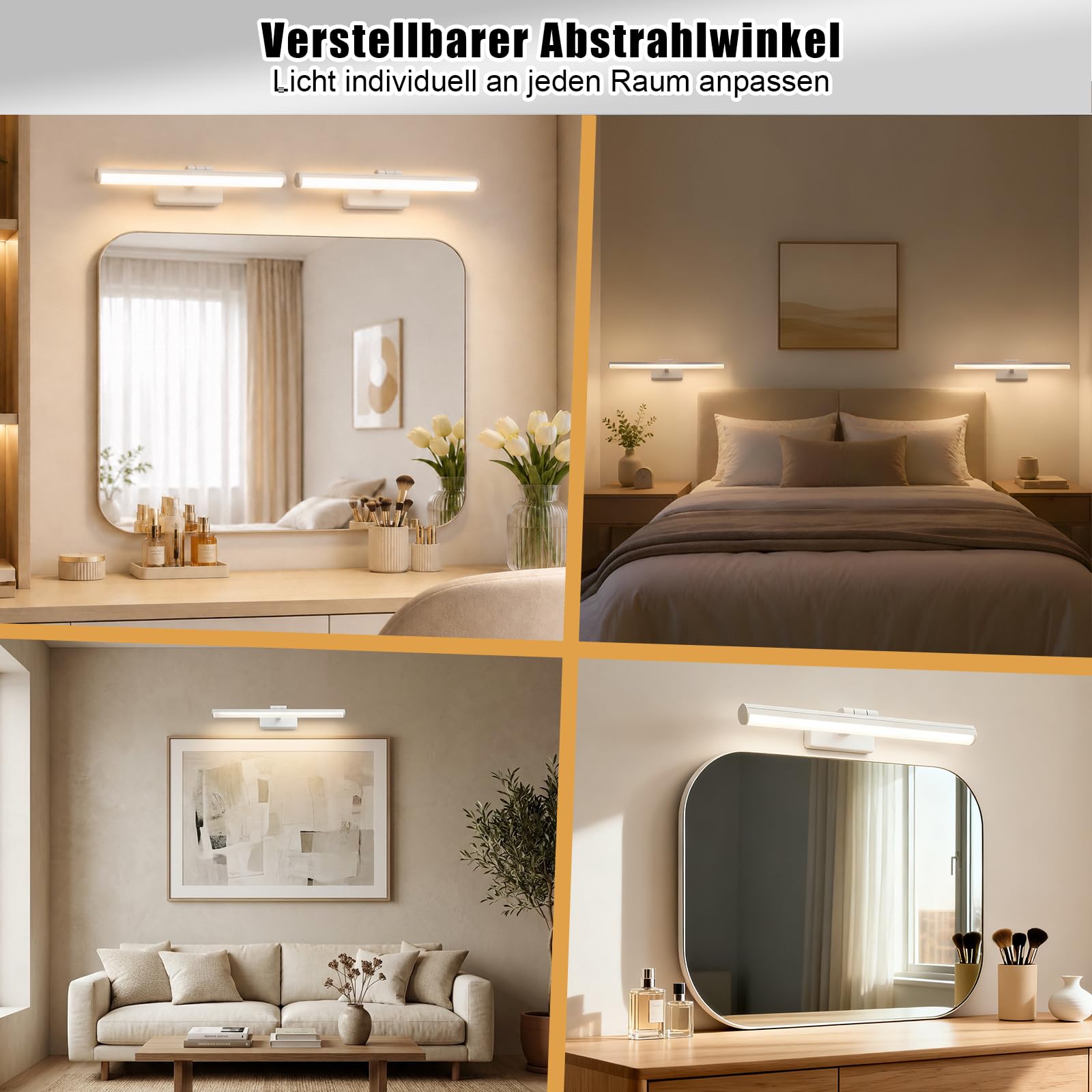OOWOLF Lampada da Parete per Specchio Bagno 45cm 12W LED, Luce Regolabile 3 Temperatures (3000K-6500K) con Interruttore, Faretti Orientabili per Quadri, Vanità, Soggiorno e Corridoio
