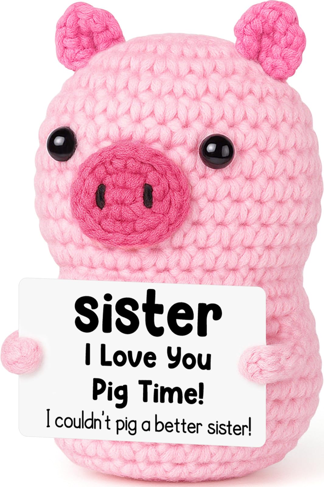 Gifts for Sister from Sister Birthday Easter Mothers Day, Mini Funny Handmade Crochet Emotional Pink Pig Present for Sisters, I Love You Sisters Gifts