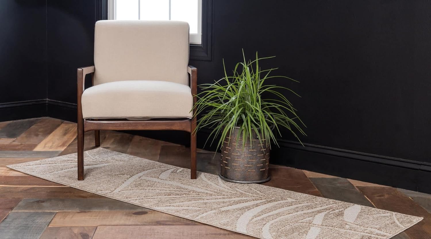 Unique Loom Outdoor Botanical Collection Area Rug - Orlando (2' x 6' Runner, Beige/ Cream)