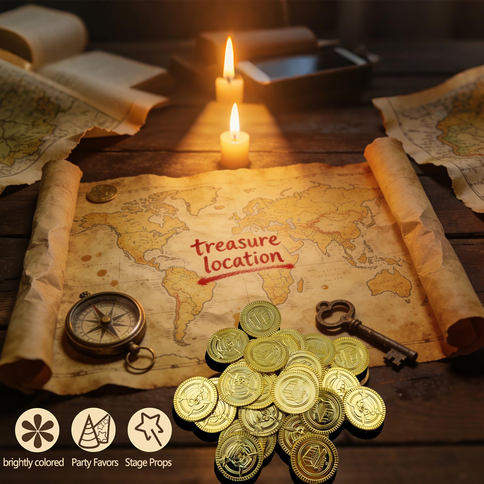 160 Piezas Monedas de Oro Piratas Juguetes, Monedas Chocolate, Gemas Infantiles | para búsquedas del Tesoro, Bolsas de Fiesta, Recuerdos, cofres del Tesoro, Juguetes Piratas y Celebraciones