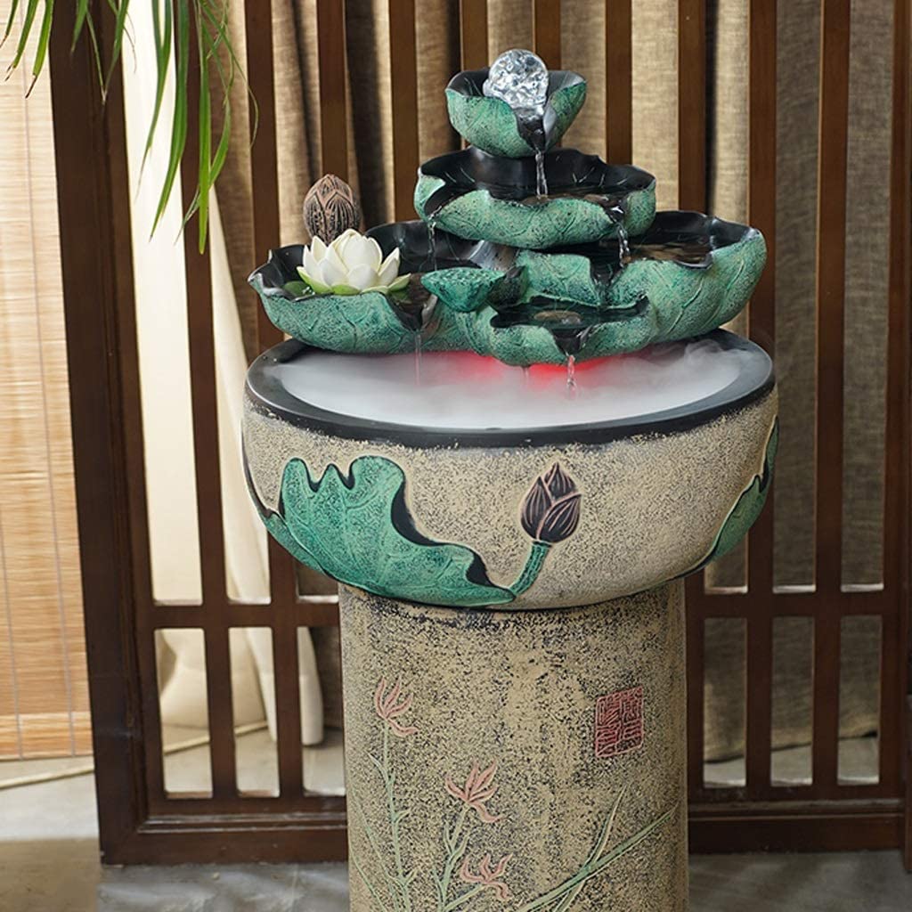 Fontana per Meditazione Casa Fontana Creativa da Tavolo in Resina Interna per Il Tempo Libero Cascata d'Acqua Stile Foglia di Loto Decorazioni per la casa Regalo Ufficio Soggiorno