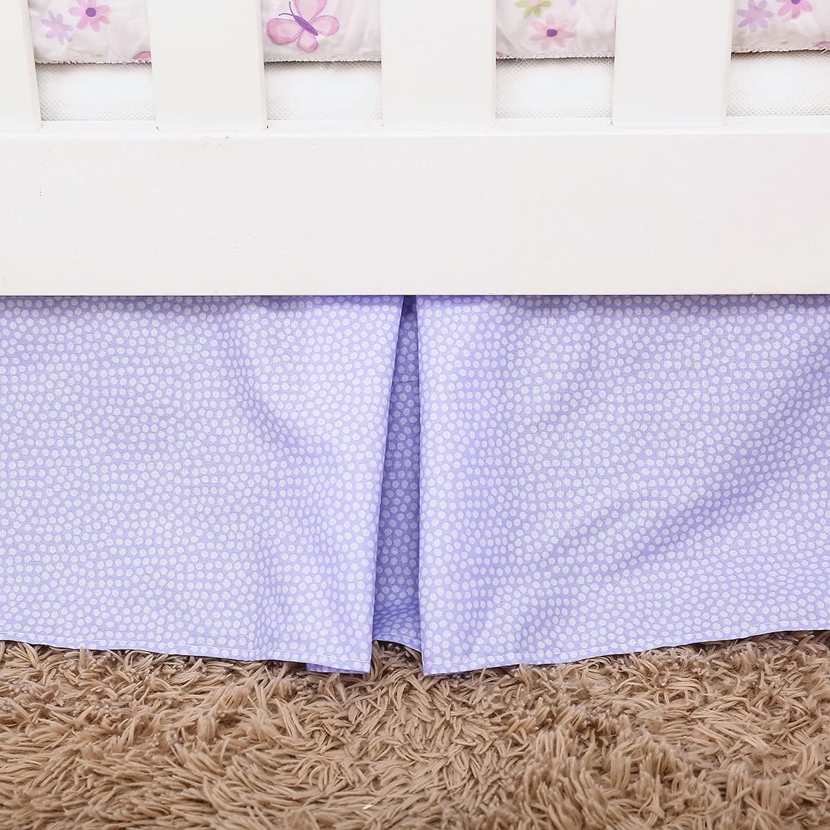 Crib Bed Set Baby Girl Nursery Bedding Embroidery 3Piece Crib Bedding with Butterfly Flower Pink Purple - Fitted Sheet Comforter Crib Skirt