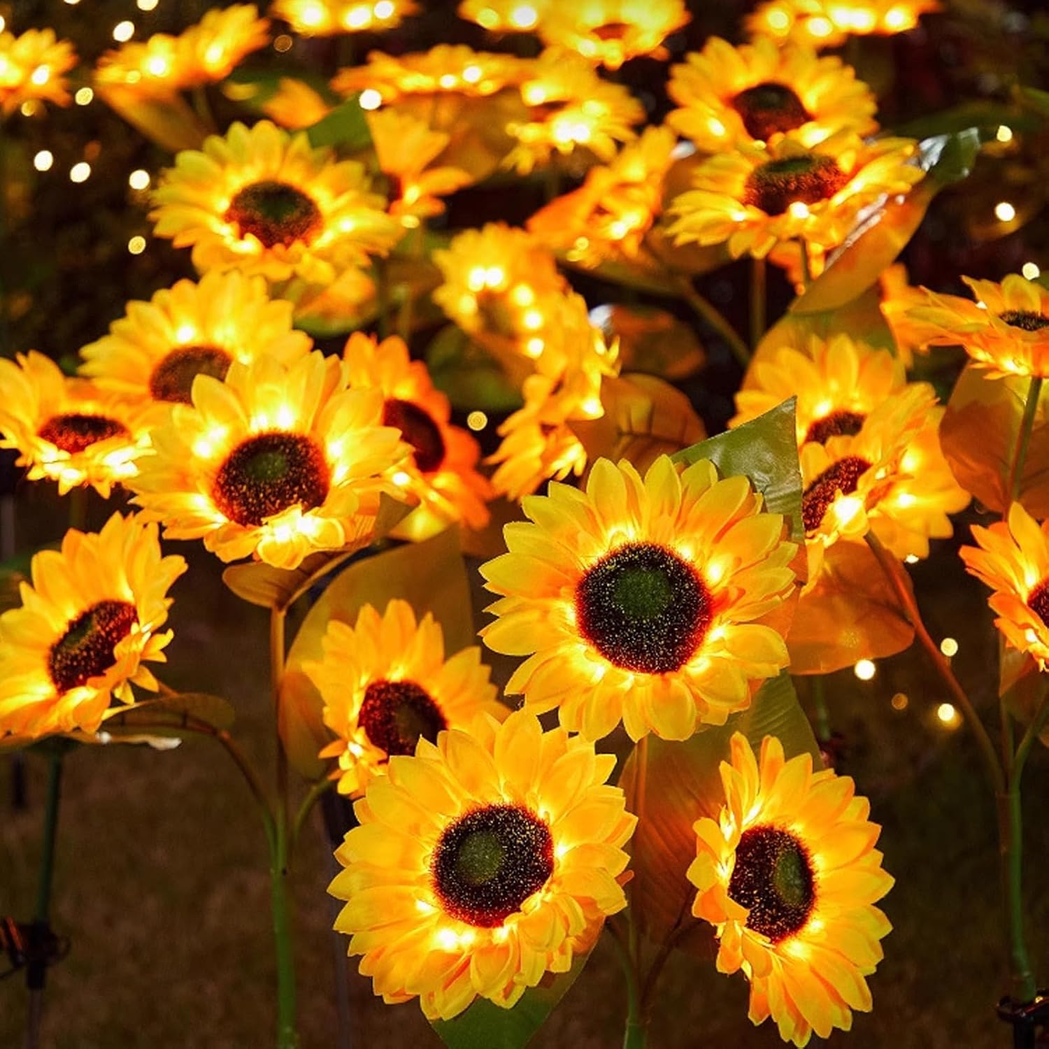 ZPSHYD Solar Sunflower Lights, IP65 Waterproof Outdoor Garden Auto ON/Off Solar Decorative Lights for Backyard, Flower Bed, Pathway, Porch, with 12 Lights (4PCS 3 Heads Sunflower)