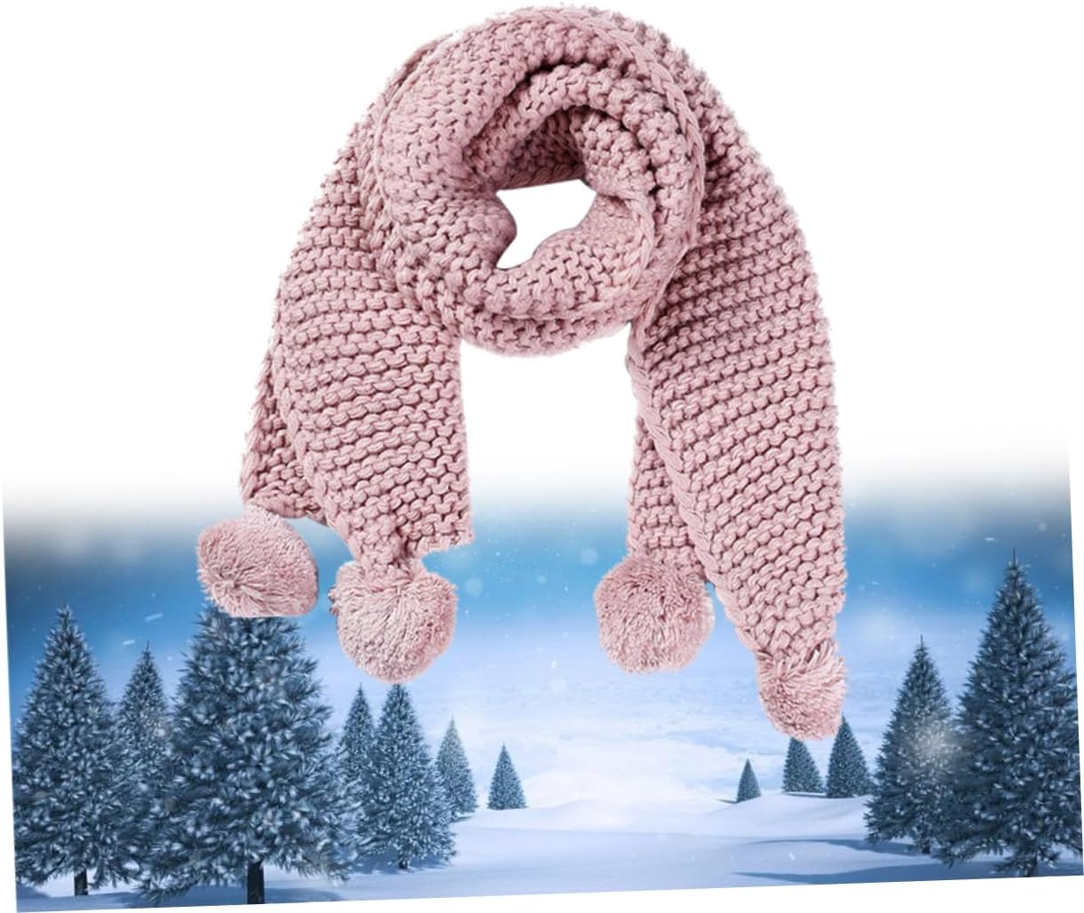 Cute Cable Knit Scarf Boys and Girls Woolen Warm Scarf Fuzzy Ball Chenille for Winter Outdoor (size)