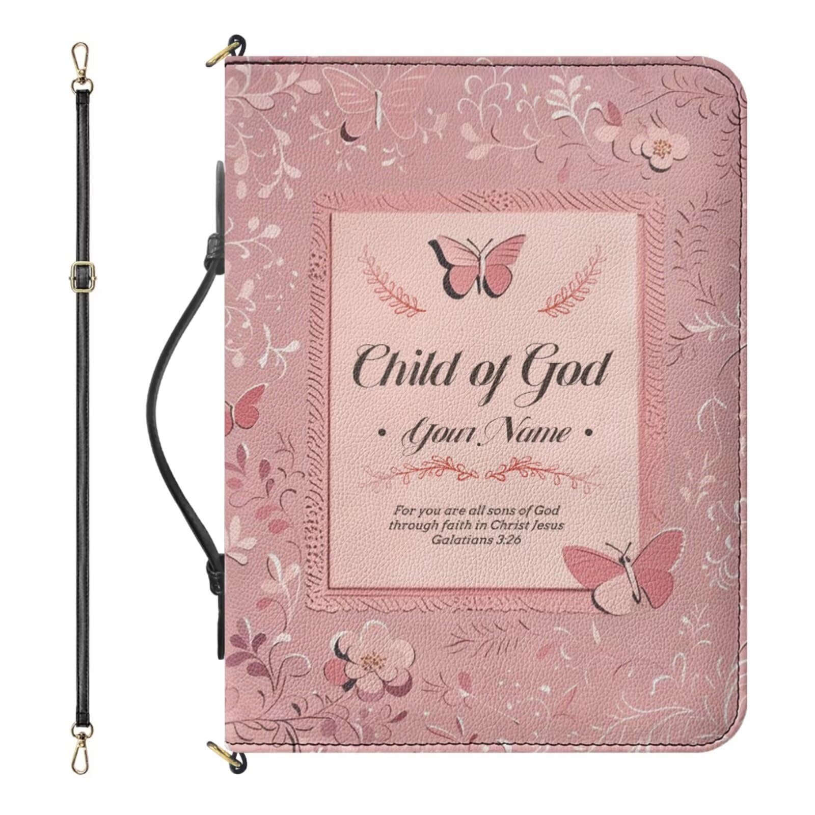 Drnuikhe Personalized Bible Bag with Name, Pink Bible Case with Strap and Handle, 3D Aesthetic Floral Print Bible Holder with Inner Pockets and Pen Loop, Church Bags for Women, Extra Large