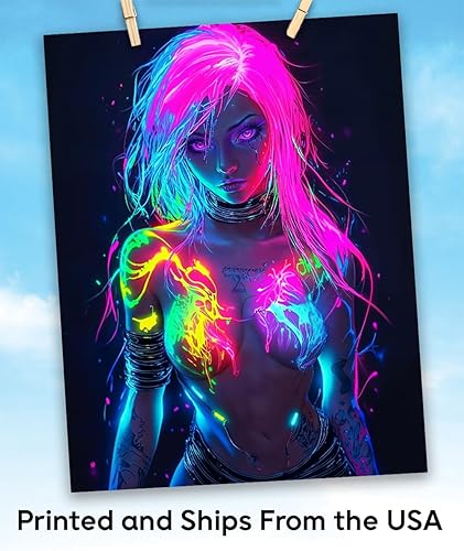 Miniatura 3 de Neon Power - Impresión sin marco de figura femenina de 18 x 24 pulgadas con pintura corporal brillante para salas de juegos, dormitorios, cuevas de