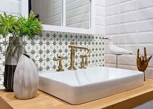 Miniatura 9 de Azulejos autoadhesivos para azulejos de piso, papel tapiz vintage para despegar y pegar (4 x 4 pulgadas, turquesa plata)