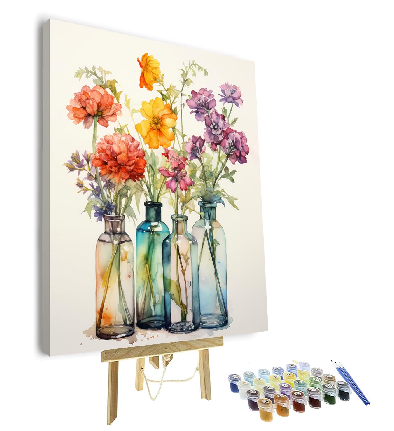 TISHIRON Flowers Paint by Numbers Kit for Adults - Flowers in Vases Paint by Number on Canvas, DIY Acrylic Painting for Gifts Home Wall Decor (16x20 Inch, Framed) — image 1