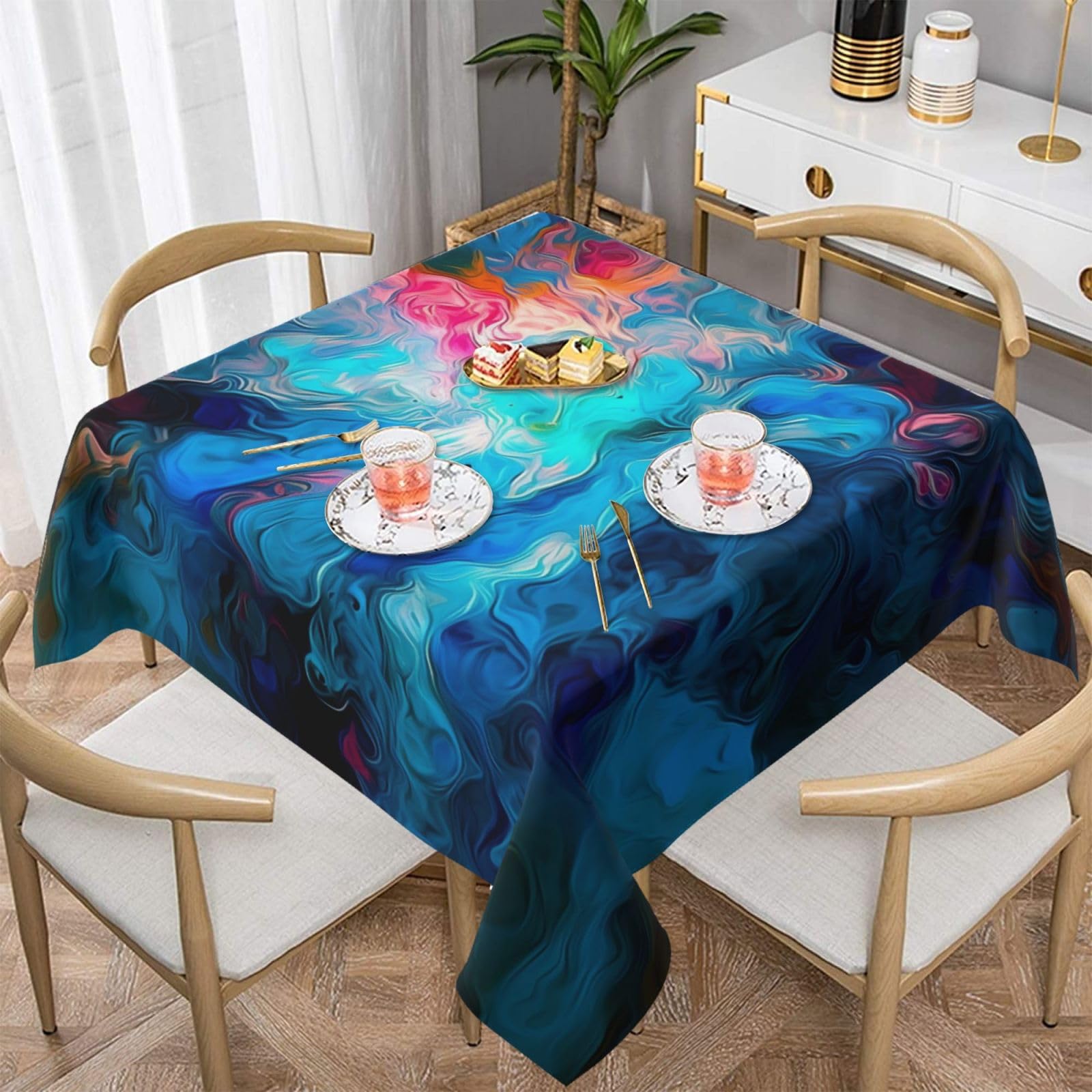 Nappe de table carrée bleue pour pique-nique en famille et vacances au soleil