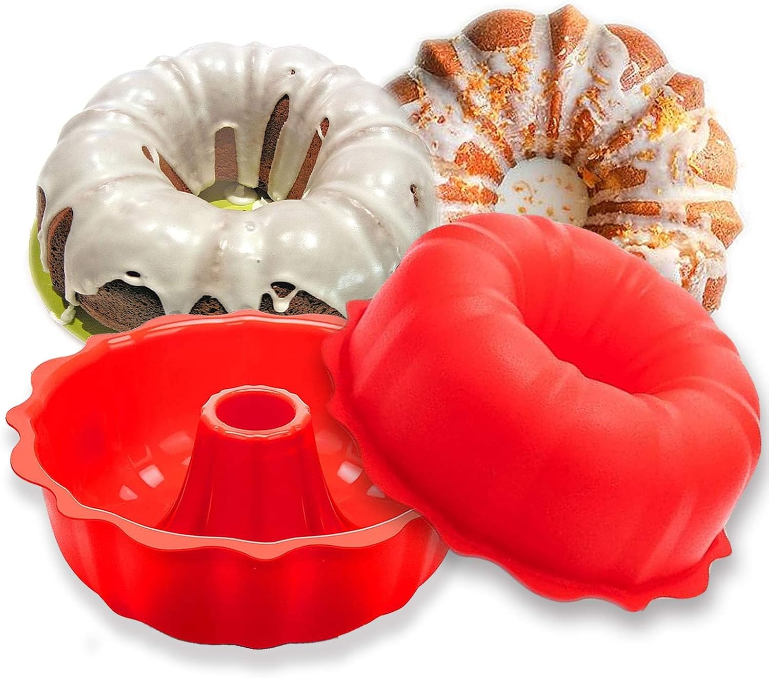European Grade Top-Level Silicone Cake Mold, Non Stick 9 inch Fluted Tube Cake Pan for Bakeware for Cake, Jello, Gelatin, Bread, Monkey Bread, Brownie, Round baking pan, BPA Free Bakeware
