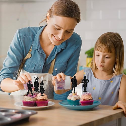 Vista 55 de Rsstarxi Paquete de 30 adornos navideños para cupcakes de hombre de jengibre con purpurina para baby shower, decoración para temática de Feliz