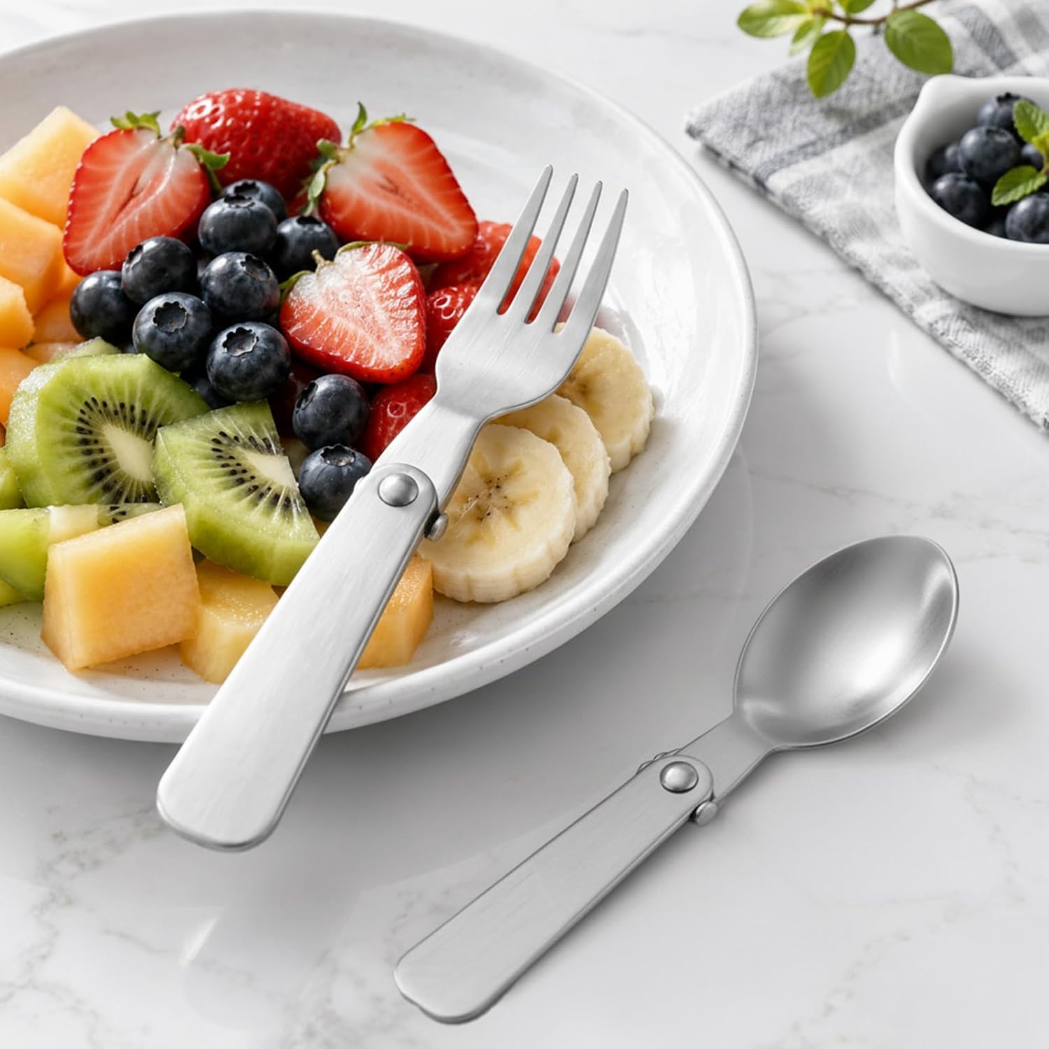 4PCS Portable Spoon & Fork Set, Foldable Stainless Steel Spoons | Foldable Fork Stainless Steel Spoons Forks for 10oz Food Jars Replacement Travel Utensils for Travel Camping Picnic