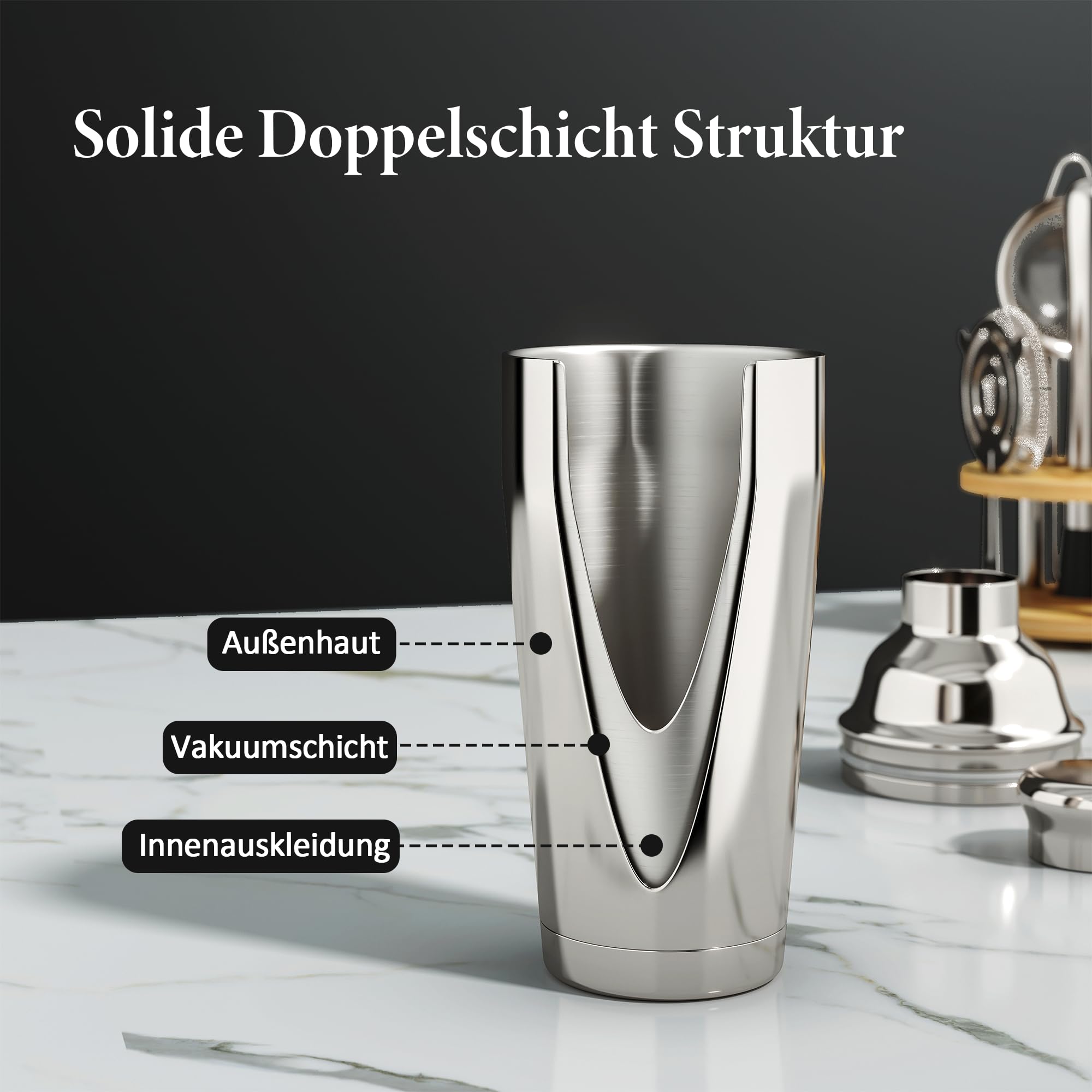 25 Stück Cocktail Shaker Set Avec Support en Bambou et Recettes | 304 Edelstahl, 700ml Boston Shaker, Komplett Bartender Kit, Professionell Bar Zubehör für Cocktails Getränke Mxen, Schenken