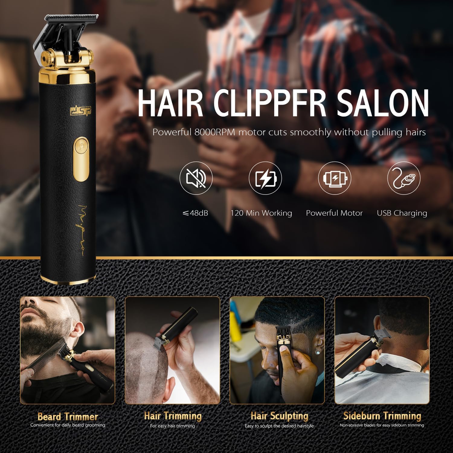 DSP Hair Trimmer for Men, Cordless Beard Trimmer, Adjustable Head Angle, Beard Edger, Grooming Cutting Kit, Ceramic Blade, Plug and Play - Image 6