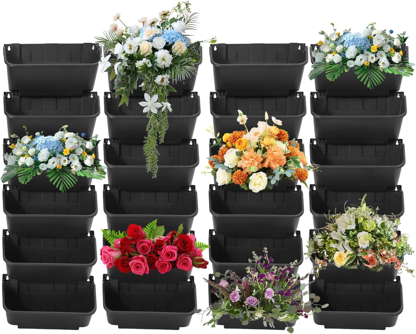 24 Pack Vertical Garden Planter,13 inch Wall Mounted Planter for Patio Indoor Outdoor Decor, Garden Self Watering Pot Balcony Plant Vegetable Fruit Herb Hanging Pocket Holder Flowerpot(Black)