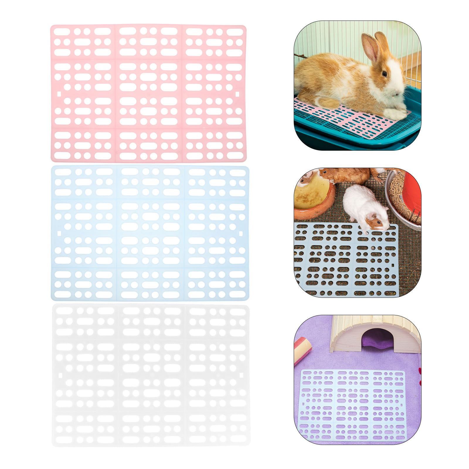 Happyyami Tapete de Descanso para Jaula de Conejos de Plástico Rejilla Ligera y Lavable, Paquete de 3 Piezas Adecuado para Jaulas de Animales Pequeños
